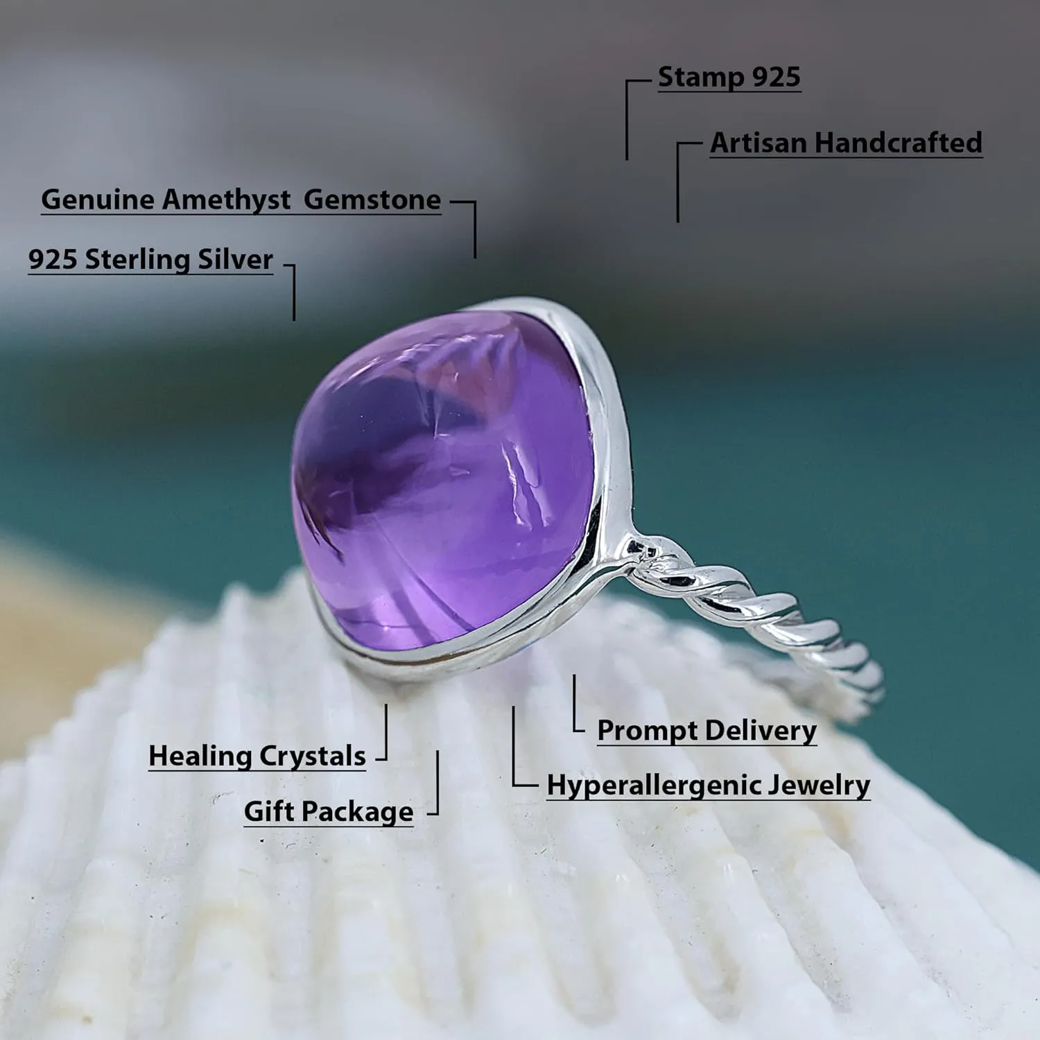 Natural Amethyst Ring for Women Purple Gemstone Twisted Cable Wire Ring Amethyst Jewelry Gift for Women