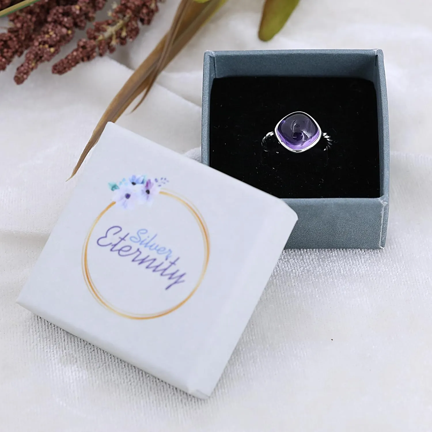 Natural Amethyst Ring for Women Purple Gemstone Twisted Cable Wire Ring Amethyst Jewelry Gift for Women