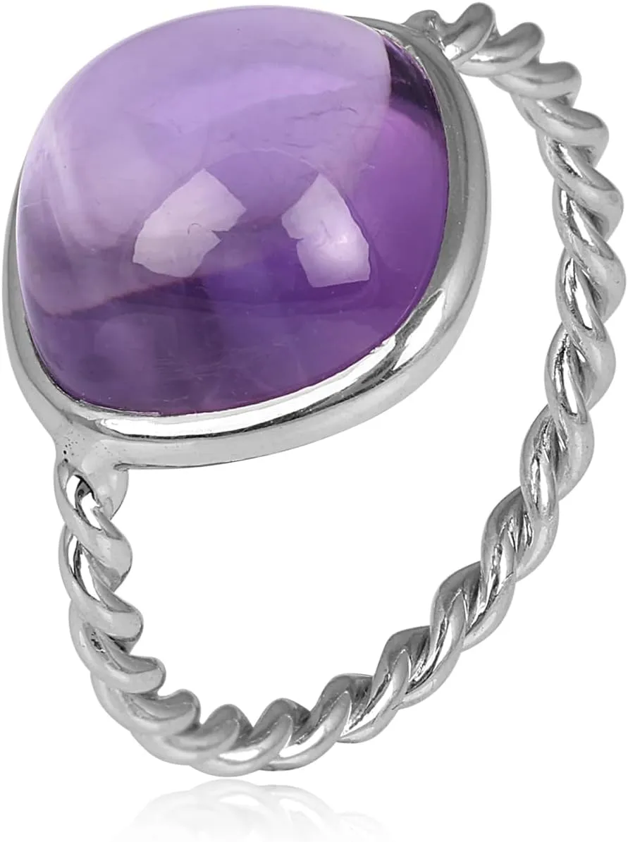 Natural Amethyst Ring for Women Purple Gemstone Twisted Cable Wire Ring Amethyst Jewelry Gift for Women