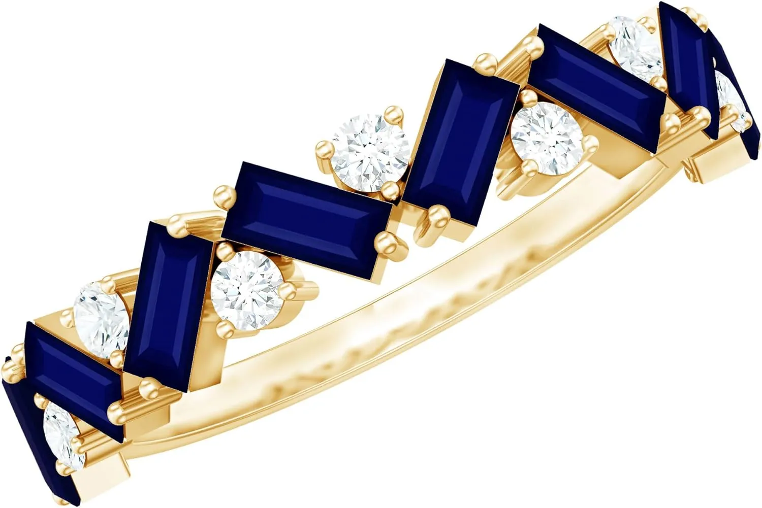 Natural Baguette Shape Blue Sapphire Eternity Ring, AAA Quality, Sapphire Moissanite Wedding Band - With Jewelry Box