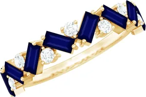 Natural Baguette Shape Blue Sapphire Eternity Ring, AAA Quality, Sapphire Moissanite Wedding Band - With Jewelry Box