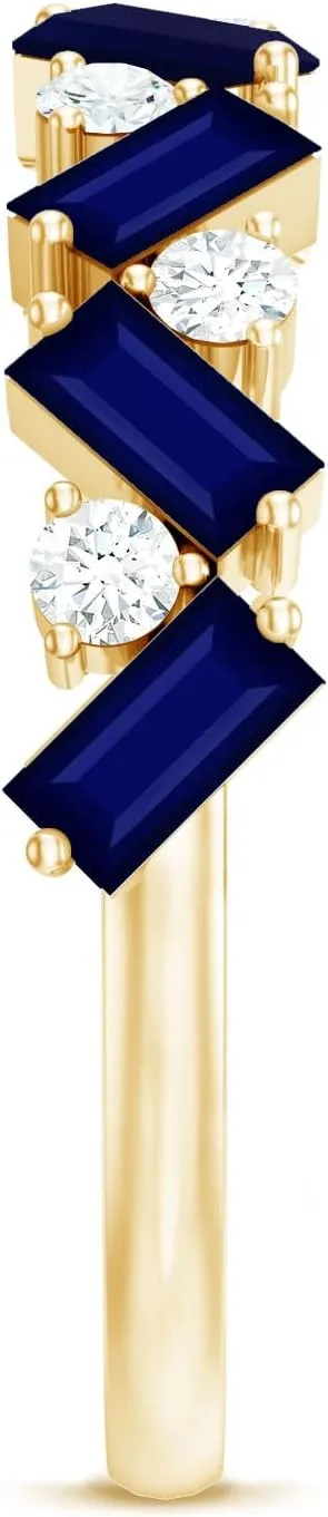 Natural Baguette Shape Blue Sapphire Eternity Ring, AAA Quality, Sapphire Moissanite Wedding Band - With Jewelry Box