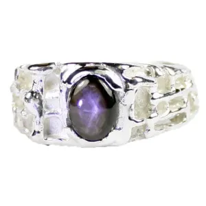 NATURAL BLACK STAR SAPPHIRE Sterling Silver Men's Ring •SR197
