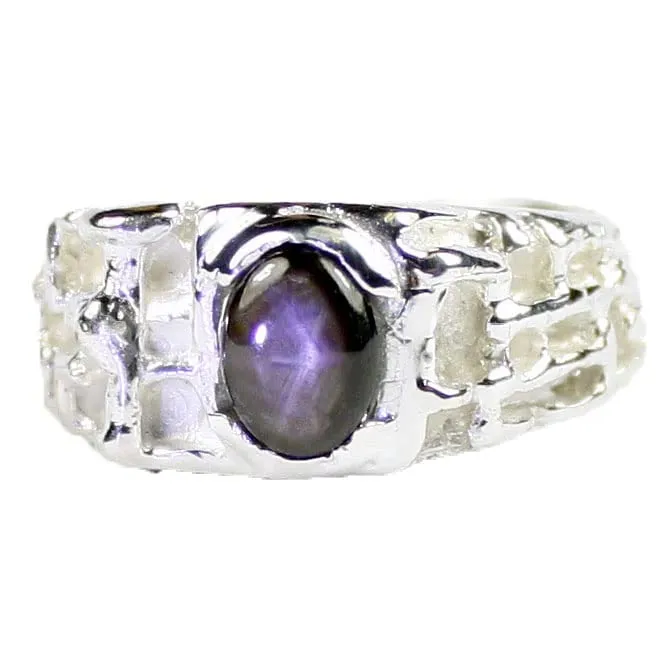 NATURAL BLACK STAR SAPPHIRE Sterling Silver Men's Ring •SR197