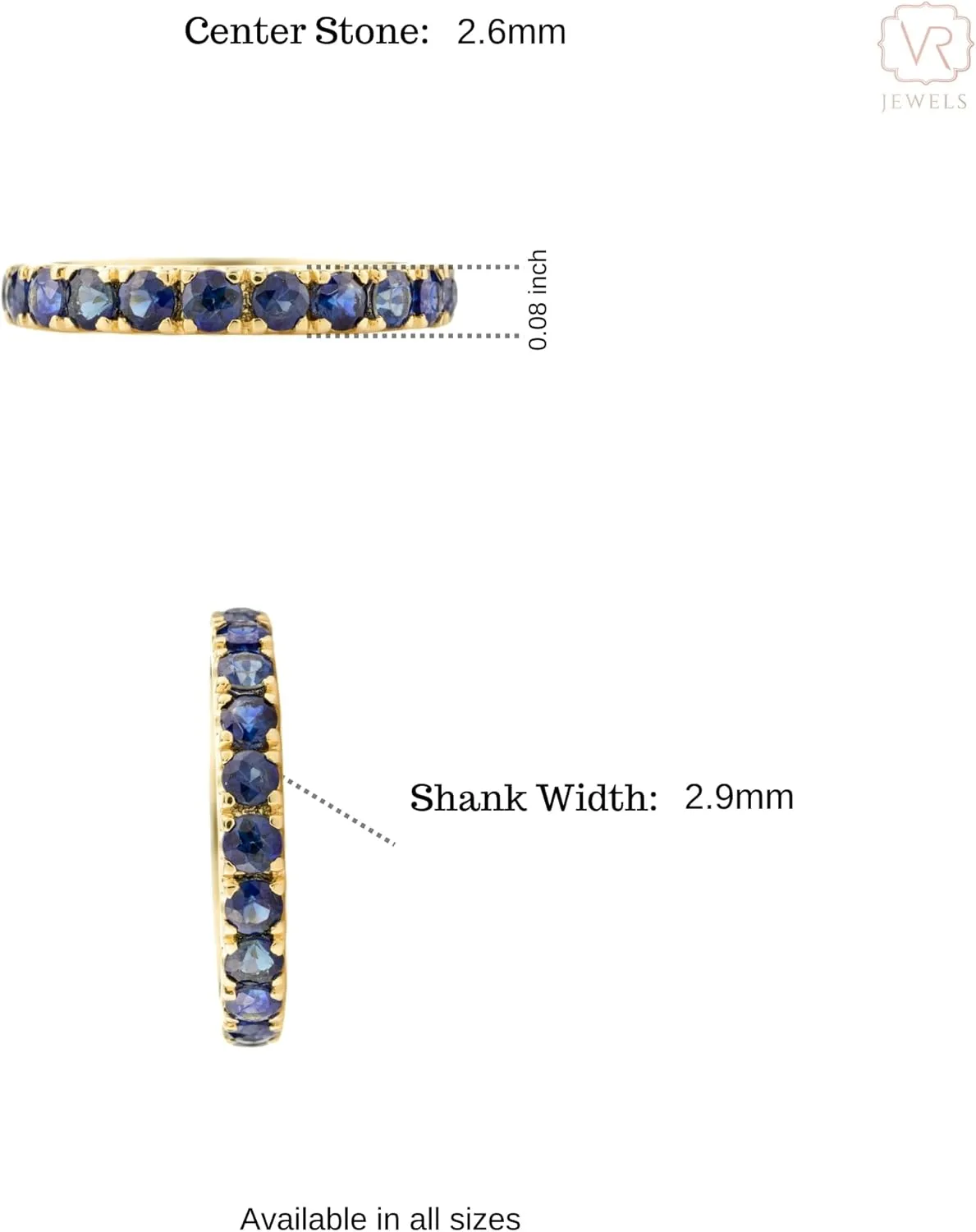 Natural Blue Sapphire Eternity Ring for Women in 14K Yellow Gold, September Birthstone Jewellery Gift for Her, Birthday, Engagement, Wedding, Anniversary