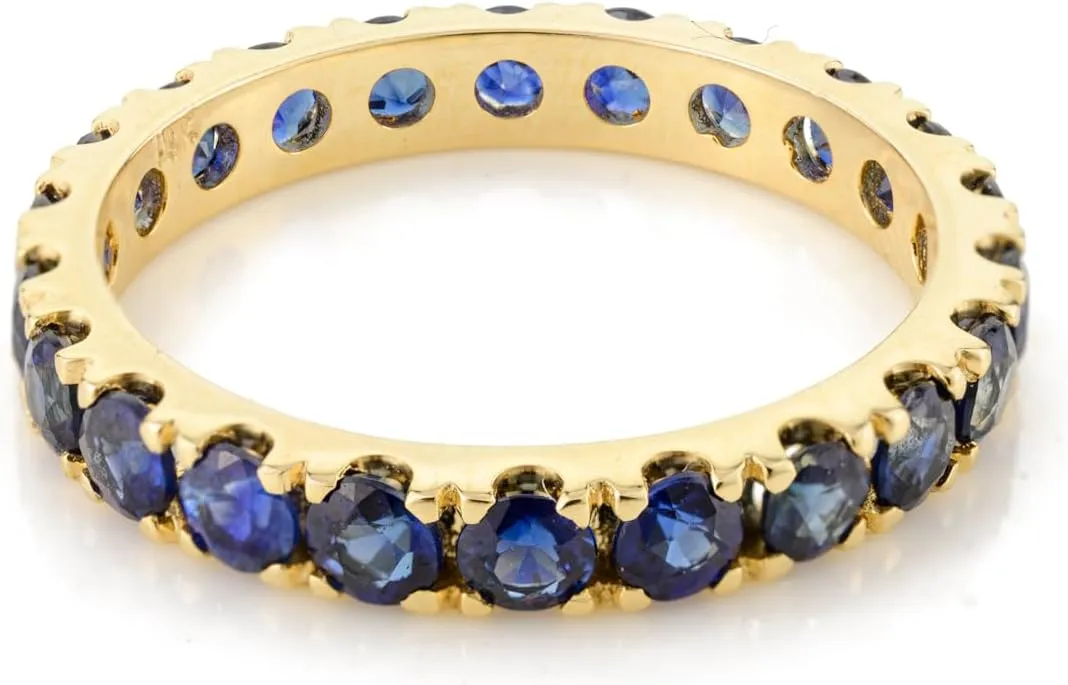 Natural Blue Sapphire Eternity Ring for Women in 14K Yellow Gold, September Birthstone Jewellery Gift for Her, Birthday, Engagement, Wedding, Anniversary