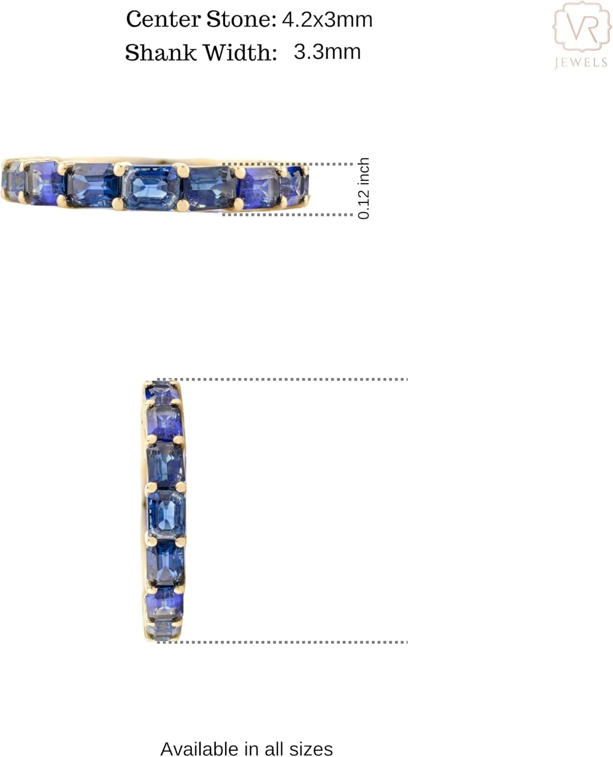Natural Blue Sapphire Eternity Ring for Women in 18K White Gold, September Birthstone Jewellery Gift for Her, Birthday, Engagement, Wedding, Anniversary