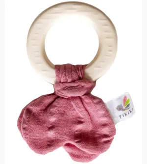 Natural Rubber Teether with Dusty Pink Muslin Tie