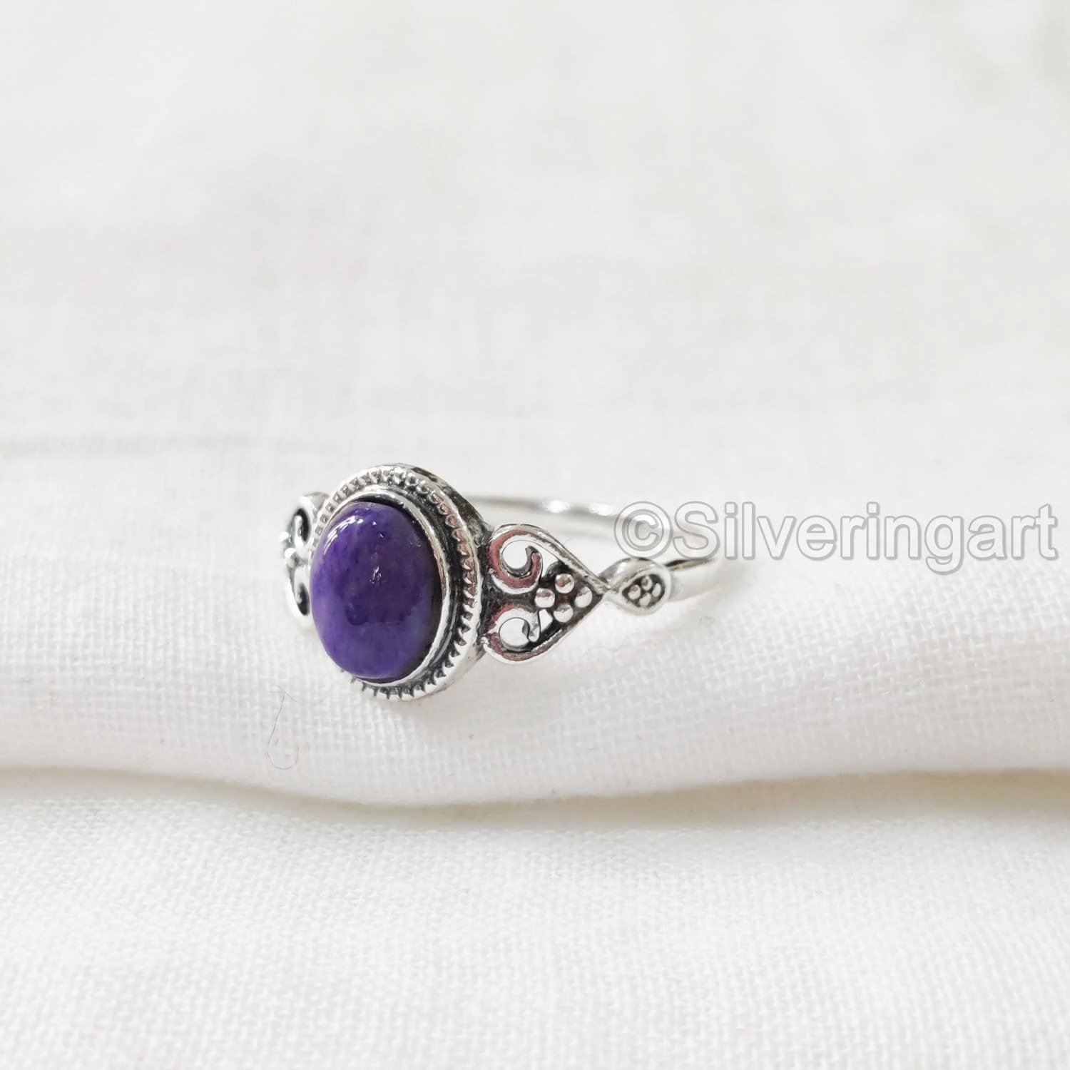 Natural Charoite Ring, AAA Charoite Gemstone Ring, Tiny Bohemian Ring, 925 Sterling Silver, Designer Womens Ring, Christmas, Thanksgiving, Handmade, Statement Jewelry, Natural Charoite (9)