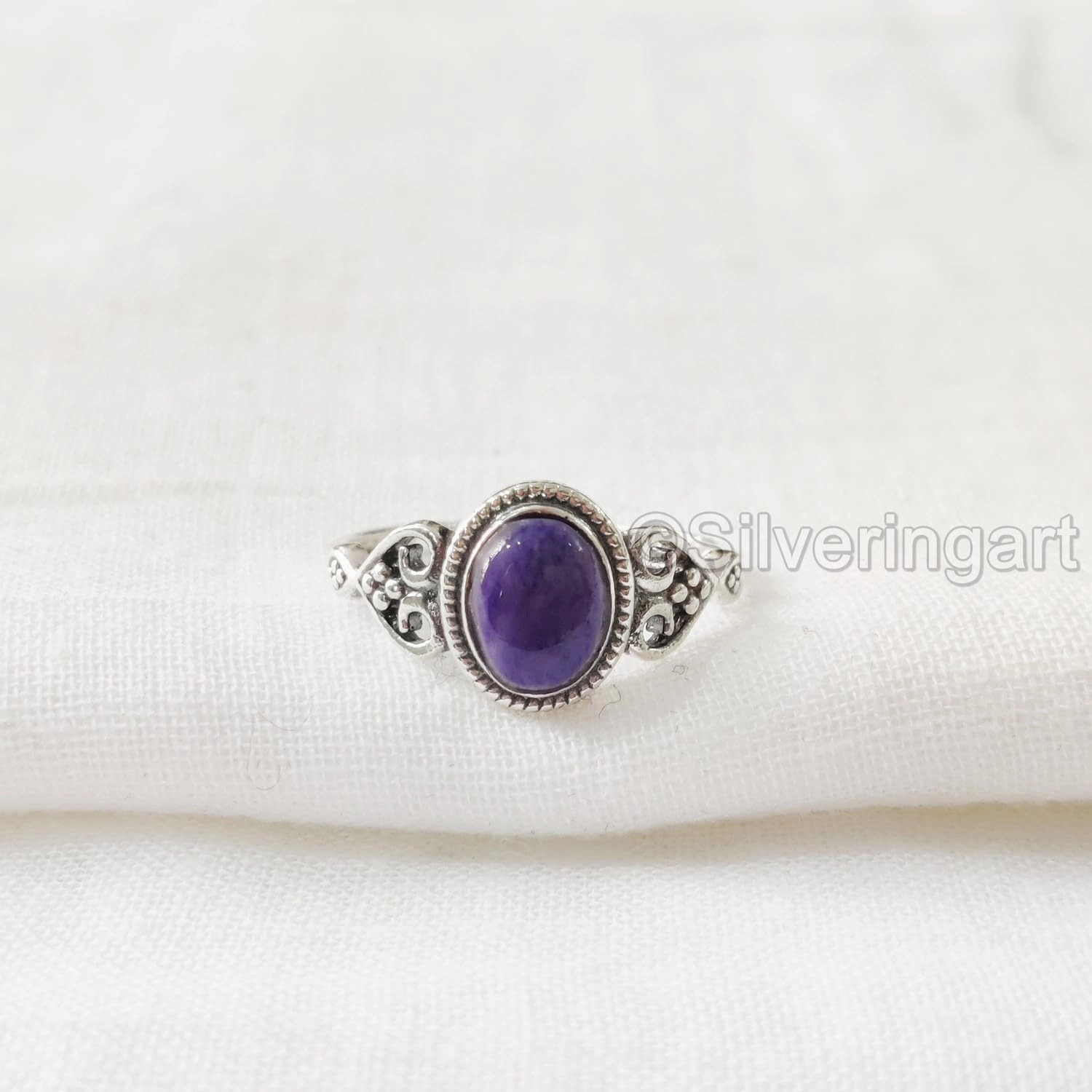 Natural Charoite Ring, AAA Charoite Gemstone Ring, Tiny Bohemian Ring, 925 Sterling Silver, Designer Womens Ring, Christmas, Thanksgiving, Handmade, Statement Jewelry, Natural Charoite (9)