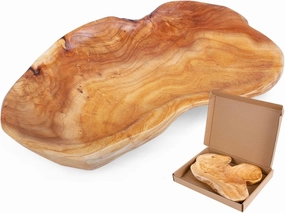 Natural Wood Fruit Bowl 11-13 inch, Unique Handmade Wood Serving Platter, Wood Fruit Snack Dish for Sandwich Bread Serving, Appetizer Display, Vintage Ring Dish, Hand Carved Artworks