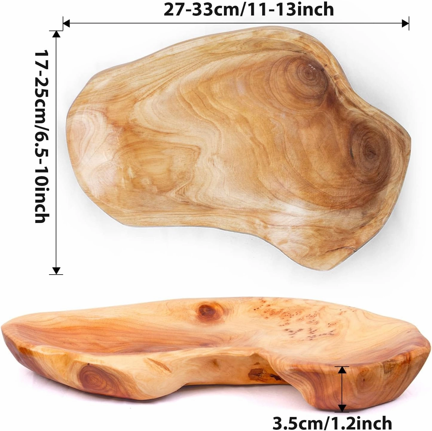Natural Wood Fruit Bowl 11-13 inch, Unique Handmade Wood Serving Platter, Wood Fruit Snack Dish for Sandwich Bread Serving, Appetizer Display, Vintage Ring Dish, Hand Carved Artworks