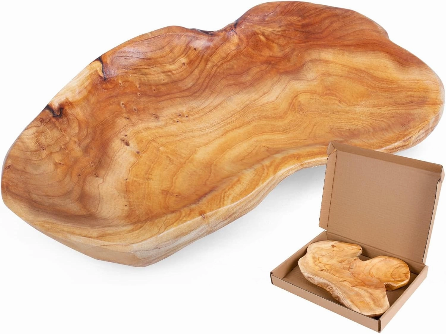 Natural Wood Fruit Bowl 11-13 inch, Unique Handmade Wood Serving Platter, Wood Fruit Snack Dish for Sandwich Bread Serving, Appetizer Display, Vintage Ring Dish, Hand Carved Artworks