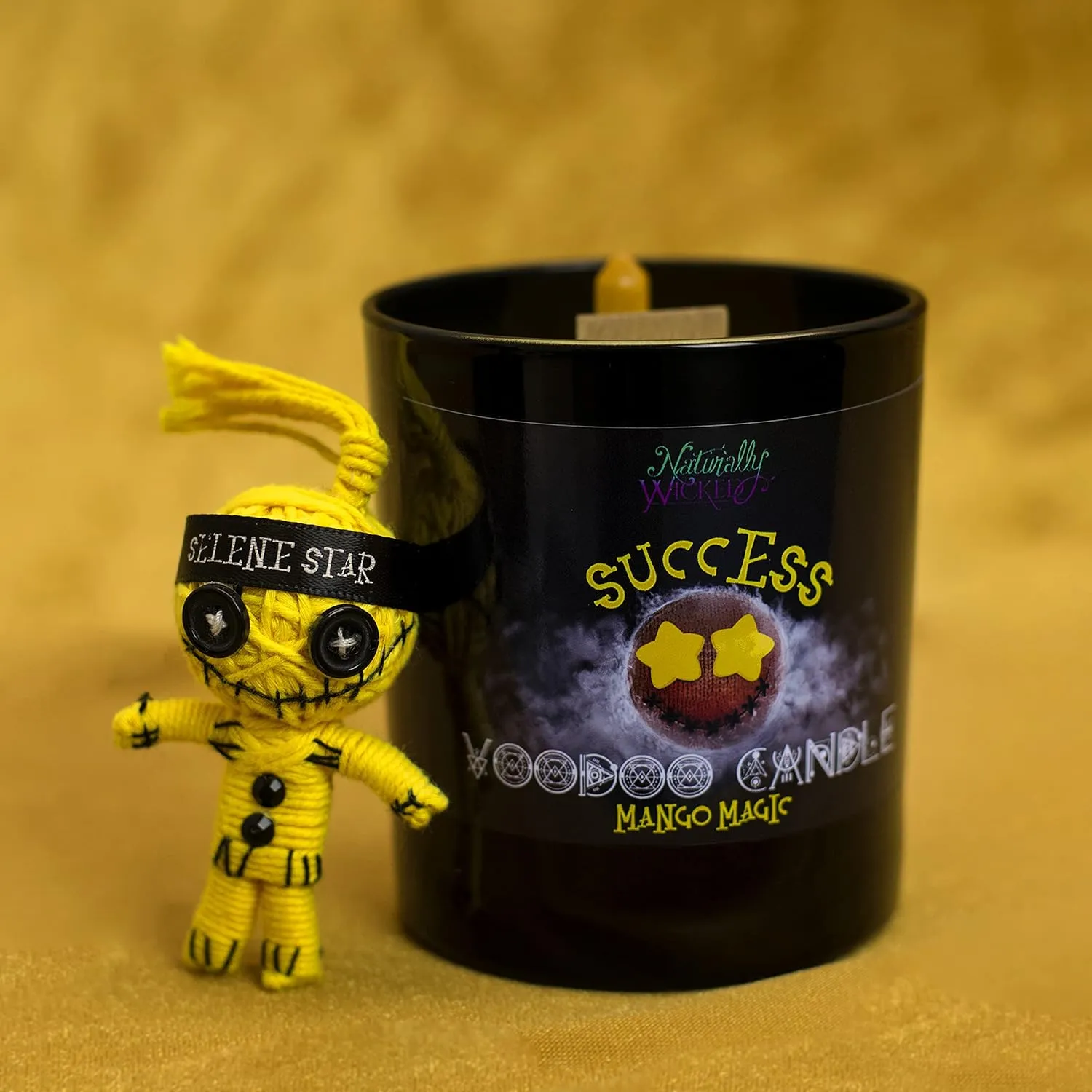 Naturally Wicked Voodoo Success Candle Set - Inc. Voodoo Doll, Crystal, Wood Wick, Mango Magic Scent & Gift Box