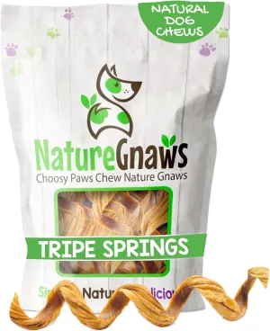 Nature Gnaws Tripe Twist Springs for Dogs - Premium Natural Beef Dog Treats - Simple Single Ingredient Crunchy Dog Chews - Training Reward - 8 Inch 10 Count
