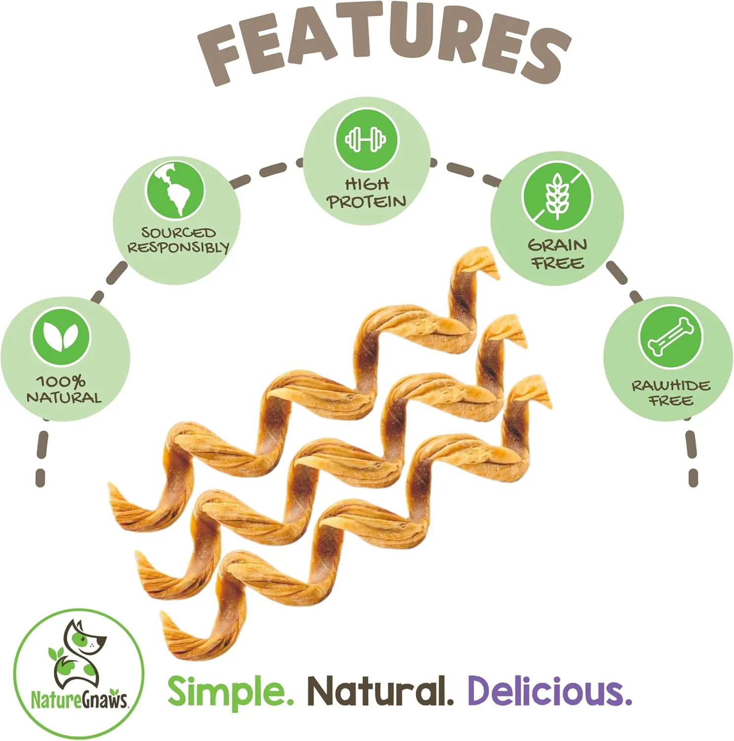 Nature Gnaws Tripe Twist Springs for Dogs - Premium Natural Beef Dog Treats - Simple Single Ingredient Crunchy Dog Chews - Training Reward - 8 Inch 10 Count