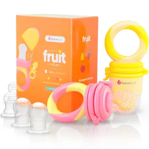 NatureBond Baby Food Feeder/Fruit Feeder Pacifier Nibbler (2 Pack) - Infant Teething Toy Teether Weaning in Appetizing Colors |   Additional Silicone Sacs