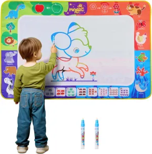 Navaris Water Doodle Mat - Wipe Clean Coloring Mat - XXL Size with Accessories - Mess Free Water Drawing Mat for Toddlers - Educational Toys for Kids