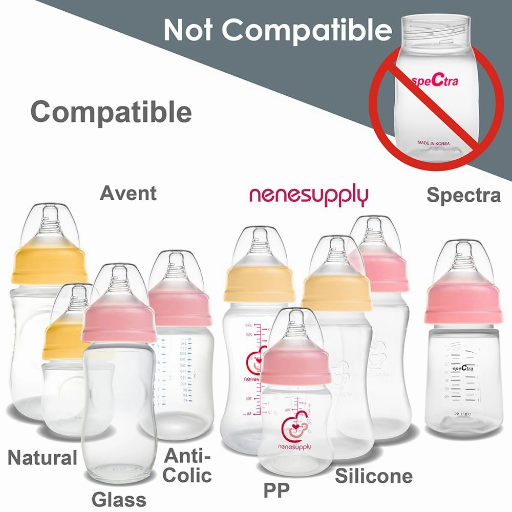 Nenesupply 4 Sets of Nipple Ring and Cap Compatible with Nenesupply Baby Bottle Silicone Bottle Avent Bottle Nipple Collar Anti Colic Level 2 for 1  Month Infant Slow Flow for Newborn Babies
