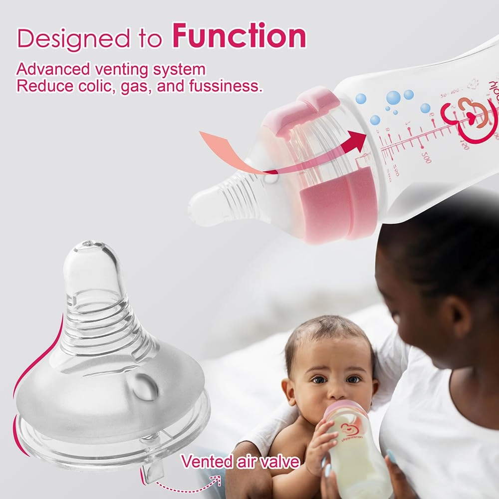 Nenesupply 4 Sets of Nipple Ring and Cap Compatible with Nenesupply Baby Bottle Silicone Bottle Avent Bottle Nipple Collar Anti Colic Level 2 for 1  Month Infant Slow Flow for Newborn Babies