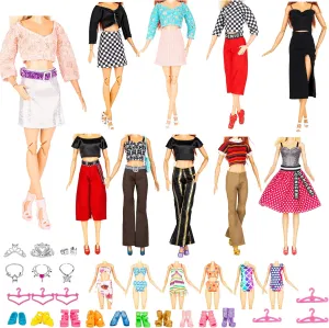 New Modern Doll Clothes and Accessories - 39 Items Gift Set , 10 Sets Modern Series Fashion Outfit Include 5 Dresses, 5 Top 5 Pants and 3 Swimsuit, 22 Accessories