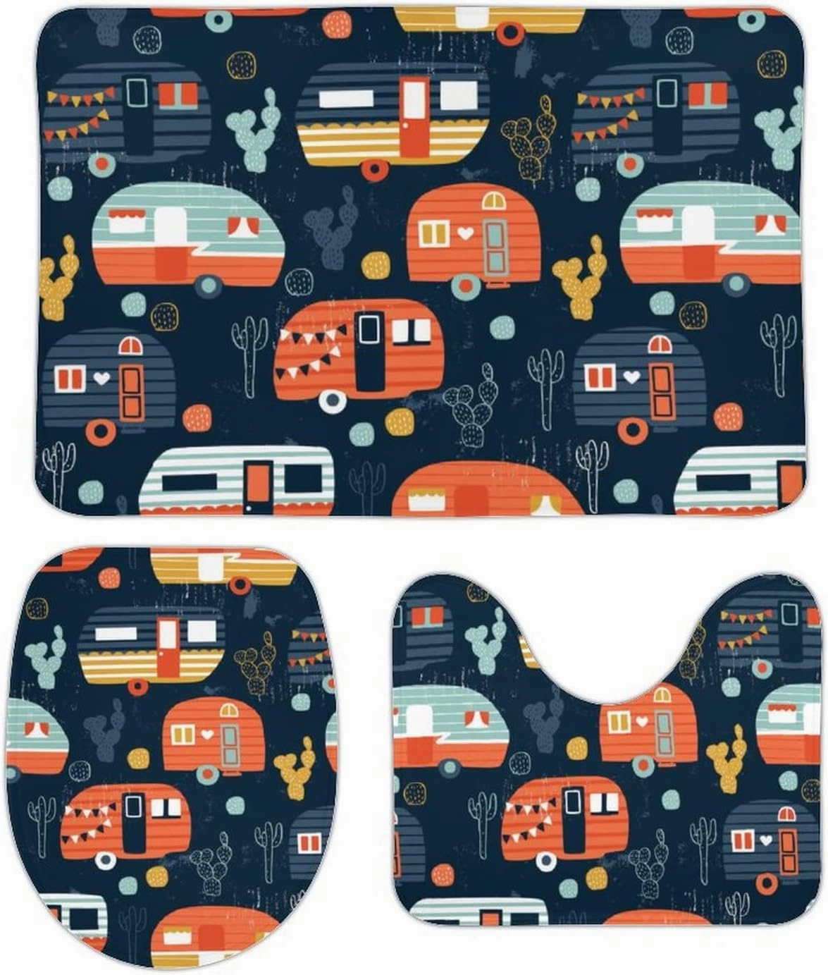 New Camping Bath Mat Set, Bathroom Rugs for 3 Pieces, Toilet Mats, Soft Comfortable, Water Absorption, Non-Slip, Easier to Dry for Floor Mats