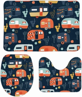 New Camping Bath Mat Set, Bathroom Rugs for 3 Pieces, Toilet Mats, Soft Comfortable, Water Absorption, Non-Slip, Easier to Dry for Floor Mats