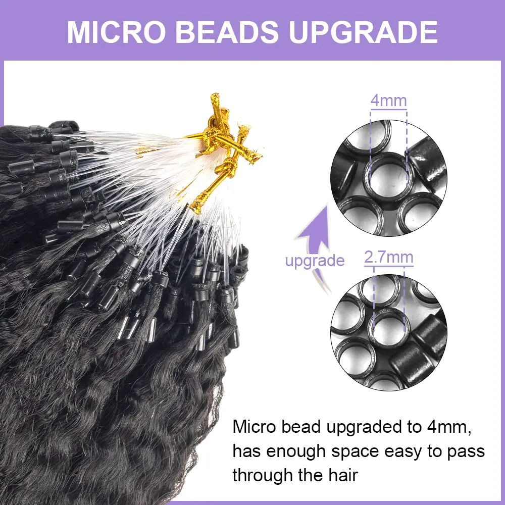Niawigs 3B 3C Curly Micro Links Human Hair For Black Women 100% Brazilian Human Hair Curly Micro Link Extensions Hair 100 Strands 100 Grams Per Pack (Natural Black, 22inches)
