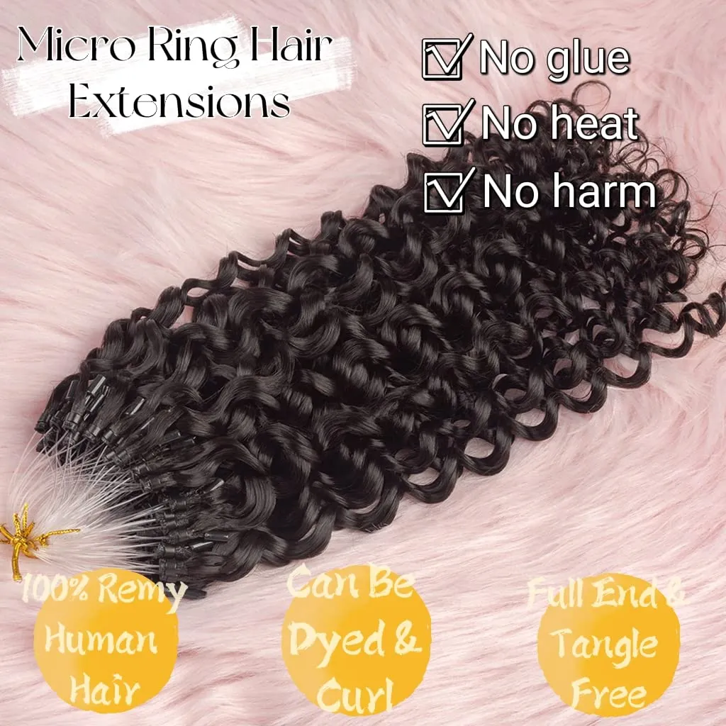 Niawigs 3B 3C Curly Micro Links Human Hair For Black Women 100% Brazilian Human Hair Curly Micro Link Extensions Hair 100 Strands 100 Grams Per Pack (Natural Black, 22inches)