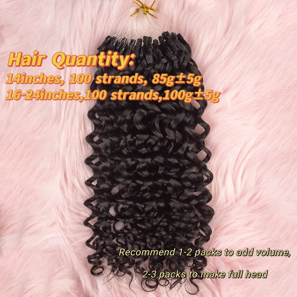 Niawigs 3B 3C Curly Micro Links Human Hair For Black Women 100% Brazilian Human Hair Curly Micro Link Extensions Hair 100 Strands 100 Grams Per Pack (Natural Black, 22inches)