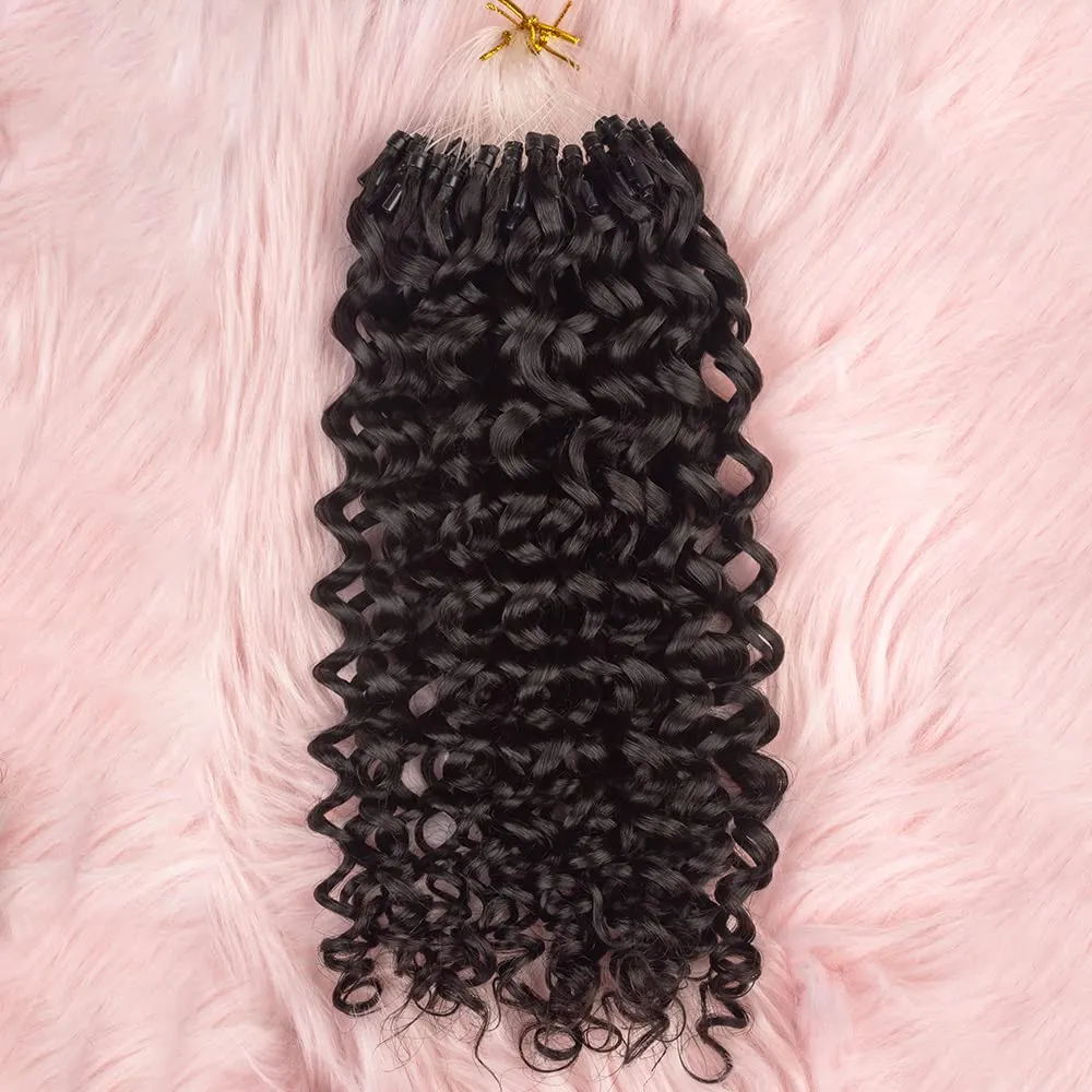 Niawigs 3B 3C Curly Micro Links Human Hair For Black Women 100% Brazilian Human Hair Curly Micro Link Extensions Hair 100 Strands 100 Grams Per Pack (Natural Black, 22inches)