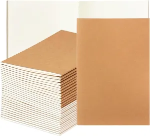Nicunom 30 Pack A5 Kraft Notebooks, Bulk Blank Journals for Kids, Travel Journal Unlined Sketchbooks Memo Diary Planner for Office Classroom Supplies, 60 Pages, 8.3x5.5 inch