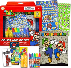 Nintendo Super Mario Sketchbook Set for Kids, Toddlers ~ 3 Pc Bundle with Mario Coloring Journal, Stickers, and More (Mario Drawing Pad Activity Kit)