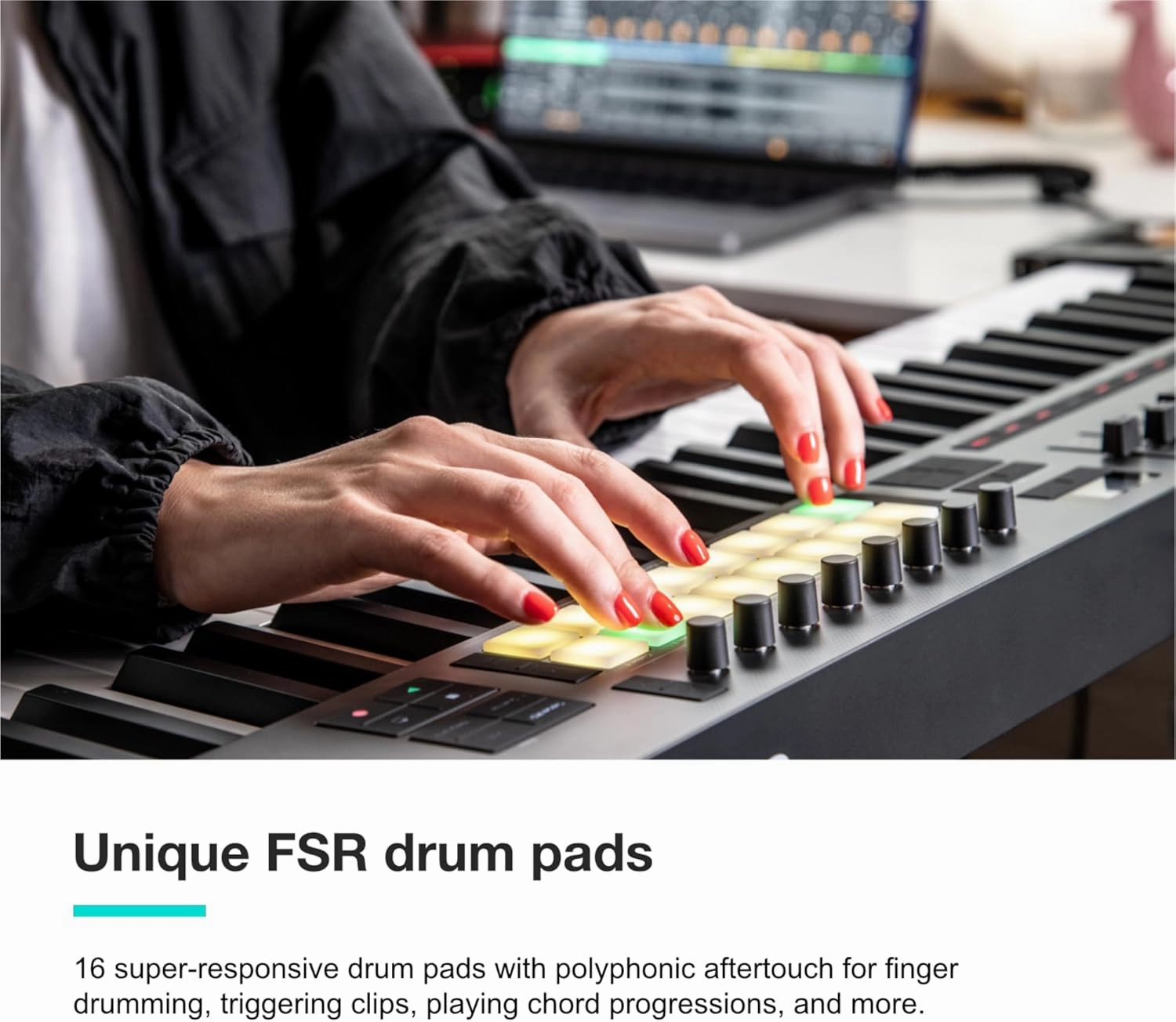 Novation Launchkey 49 MK4 – 49 key Semi-Weighted, USB, MIDI Keyboard Controller with DAW Integration. Chord & Scale Modes, 8 Drum Pads, & Arpeggiator — Includes Software Bundle for Music Production