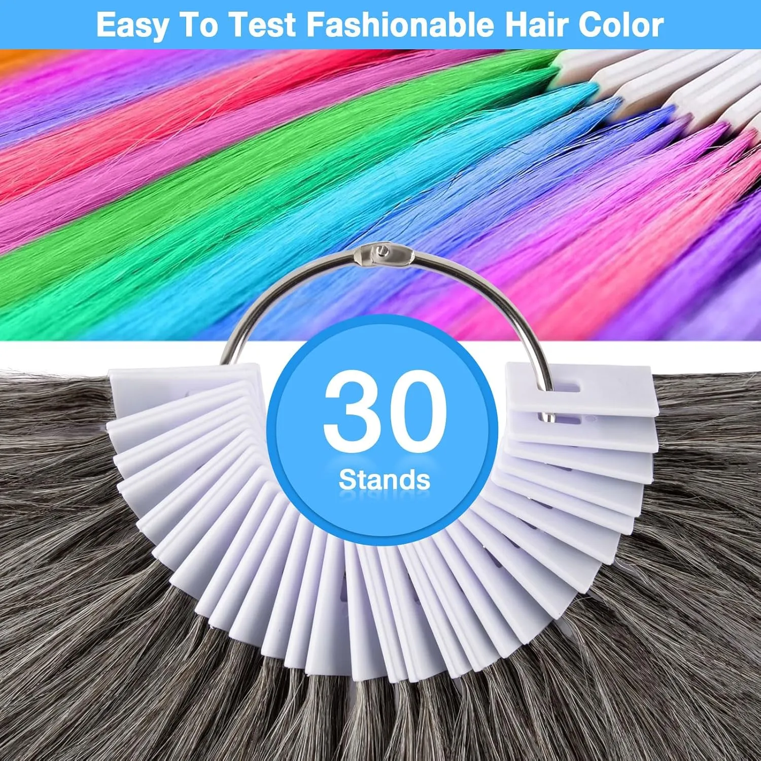 Noverlife 30PCS Grey Human Hair Swatches - Natural Coloring Samples for Salon Testing - Real Human Hair Color Rings with Level Chart