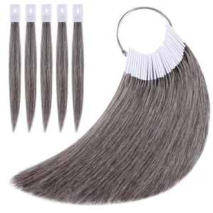 Noverlife 30PCS Grey Human Hair Swatches - Natural Coloring Samples for Salon Testing - Real Human Hair Color Rings with Level Chart