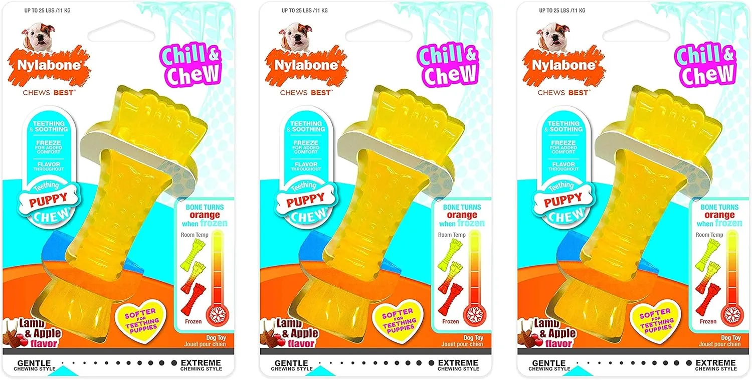 Nylabone 3 Pack of Chill and Chew Bones, Regular, Frozen Puppy Teething Toys