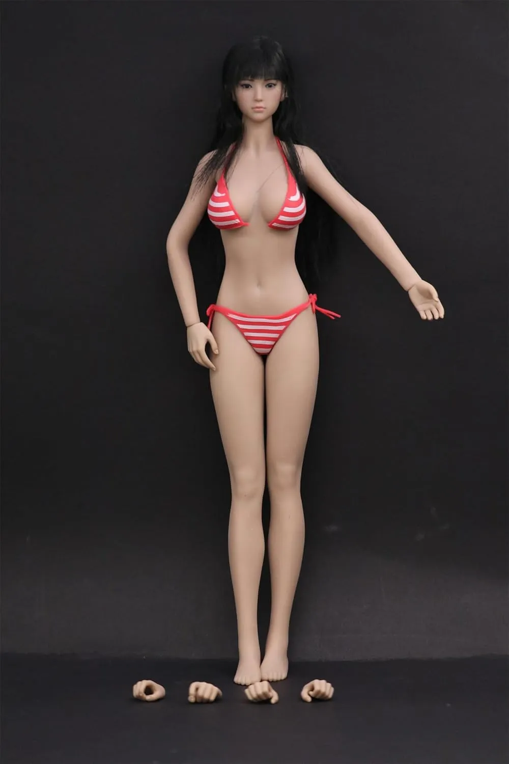OBEST Tbleague 1/6 Super Flexible Seamless Figure Body Suntan Action Figures with Red Bikini Set, Head Sculpt and Base & Holder (PHMB2019-S35)