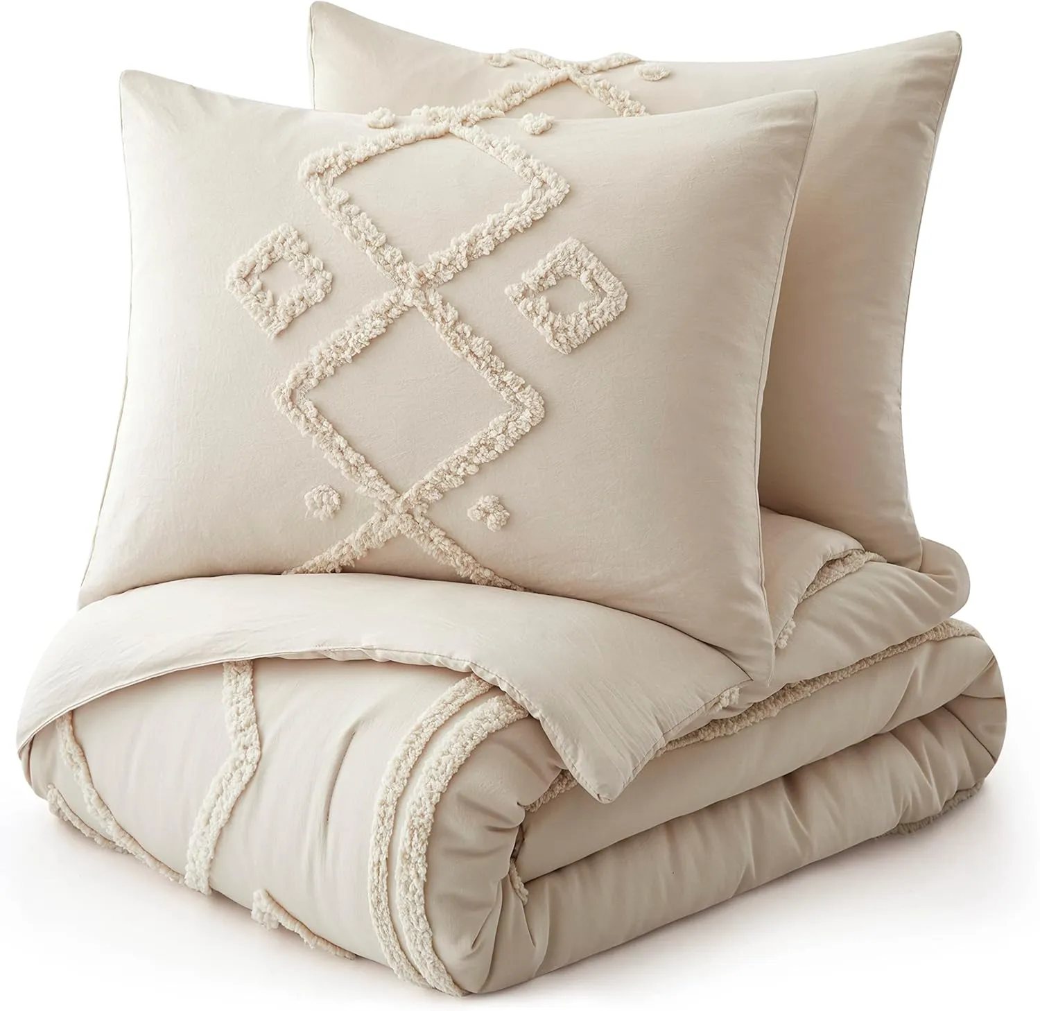 Oli Anderson Cream King Comforter Set Tufted Bedding Set King 3 Pieces, Boho Shabby Chic Comforter with 2 Pillowcases (Cream,King)