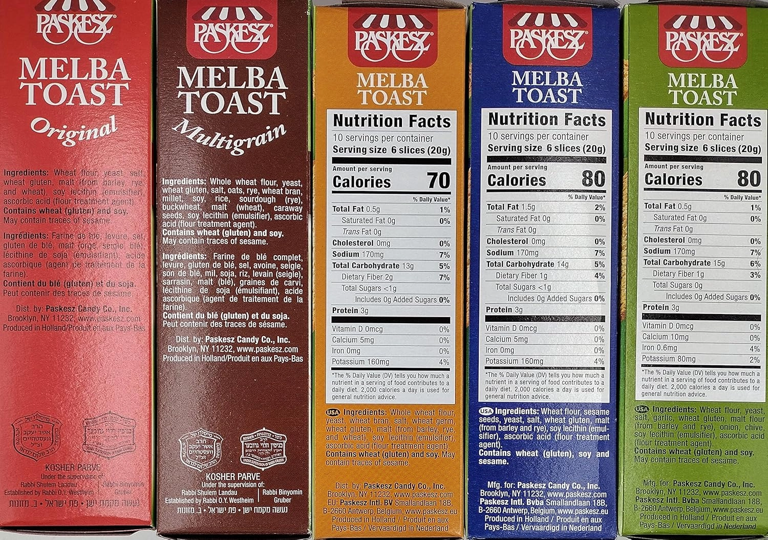 Only Kosher Candy Melba Toast Flatbread Crackers Kosher Certified Delicious Snack Crackers, Variety Combo Pack (Pack of 5)