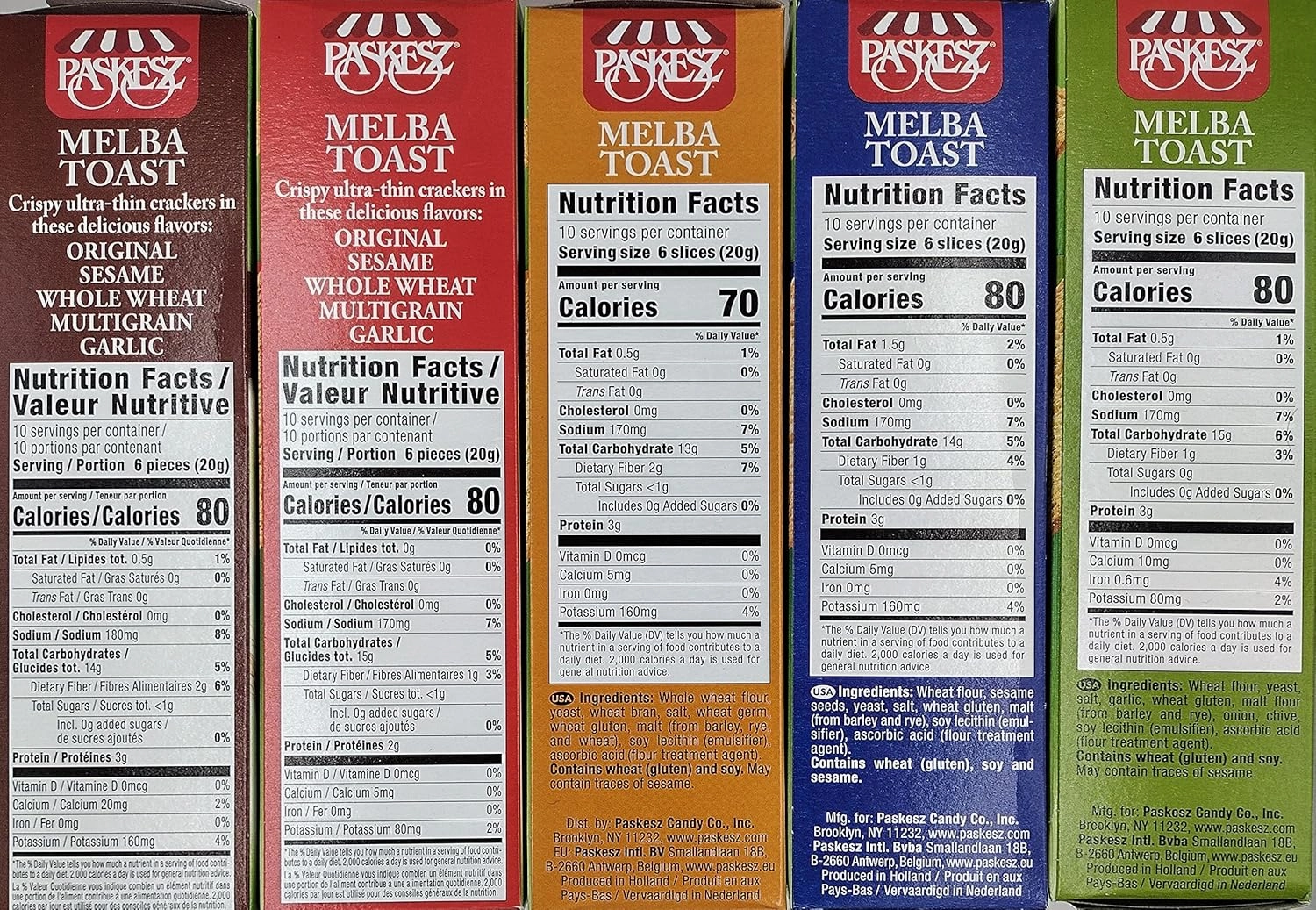 Only Kosher Candy Melba Toast Flatbread Crackers Kosher Certified Delicious Snack Crackers, Variety Combo Pack (Pack of 5)