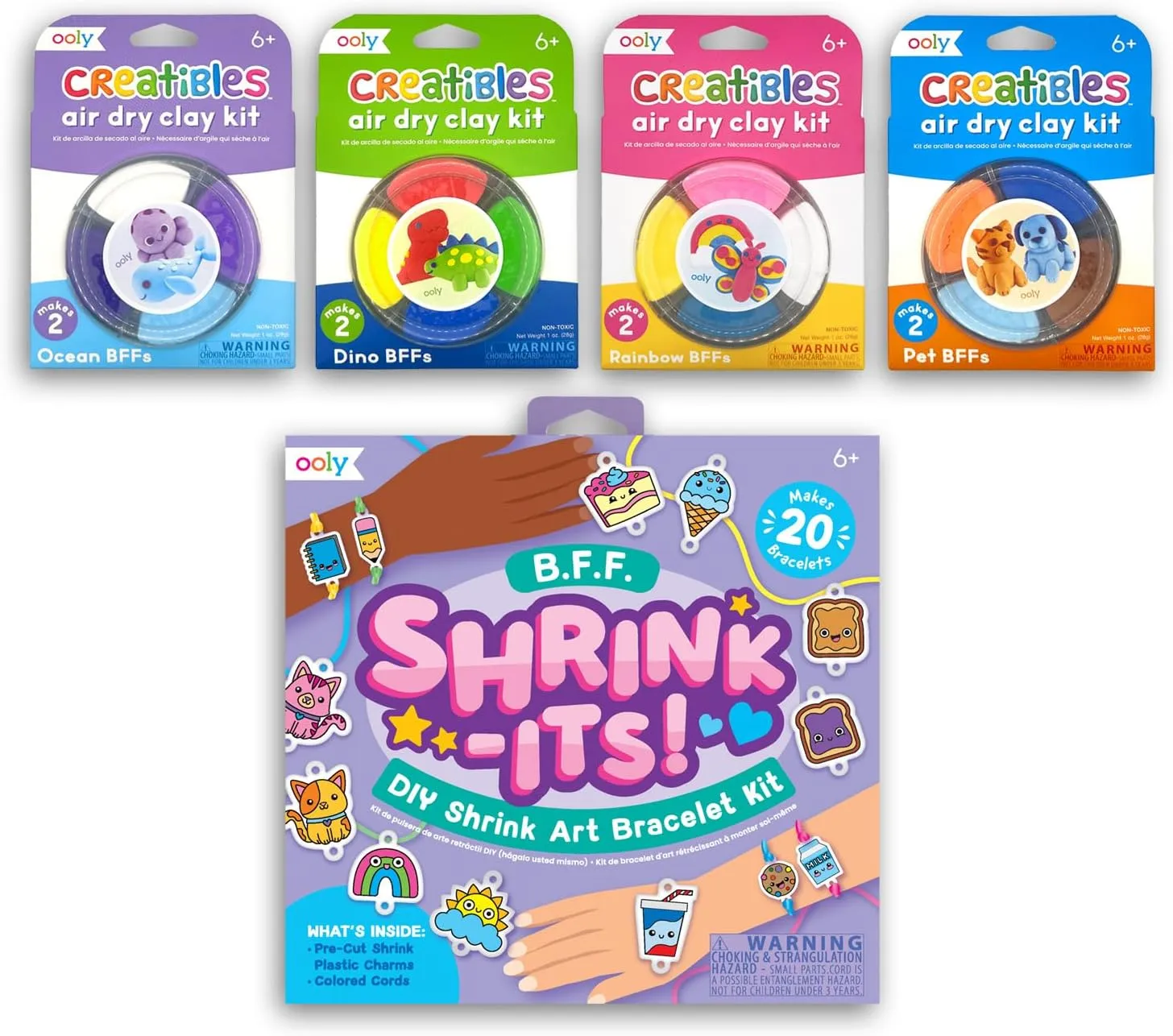 Ooly Creatibles, 16 Colors Air Dry Clay Expansion Set for Kids Crafts & Shrink-Its! 24 PC DIY Shrinking Art Bracelet Kit That Creates BFF Bracelets