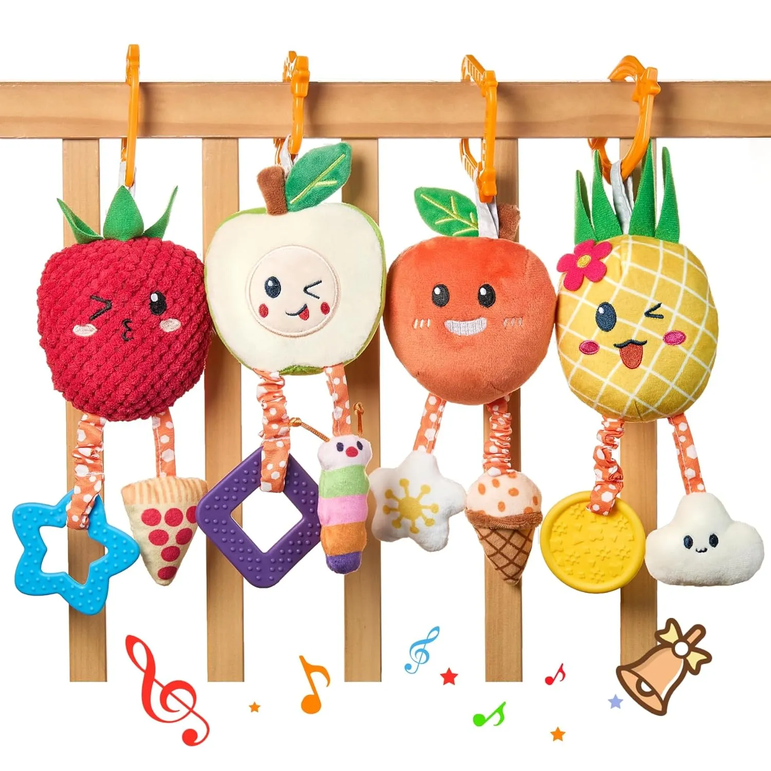 OR OR TU Baby Toys for 3 6 9 12 Months, Hanging Toys Fruit Rattles Infant Newborn Stroller Mobile Toys Car Seat Crib Plush Wind Chime for Boys Girls