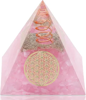 Orgone Pyramid Orgonite Crystal Pyramids for Positive Energy, Orgone Generator Protection Crystal Pyramid for Reduce Stress Reiki Healing Meditation Home Office Decor (Pink Crystal)