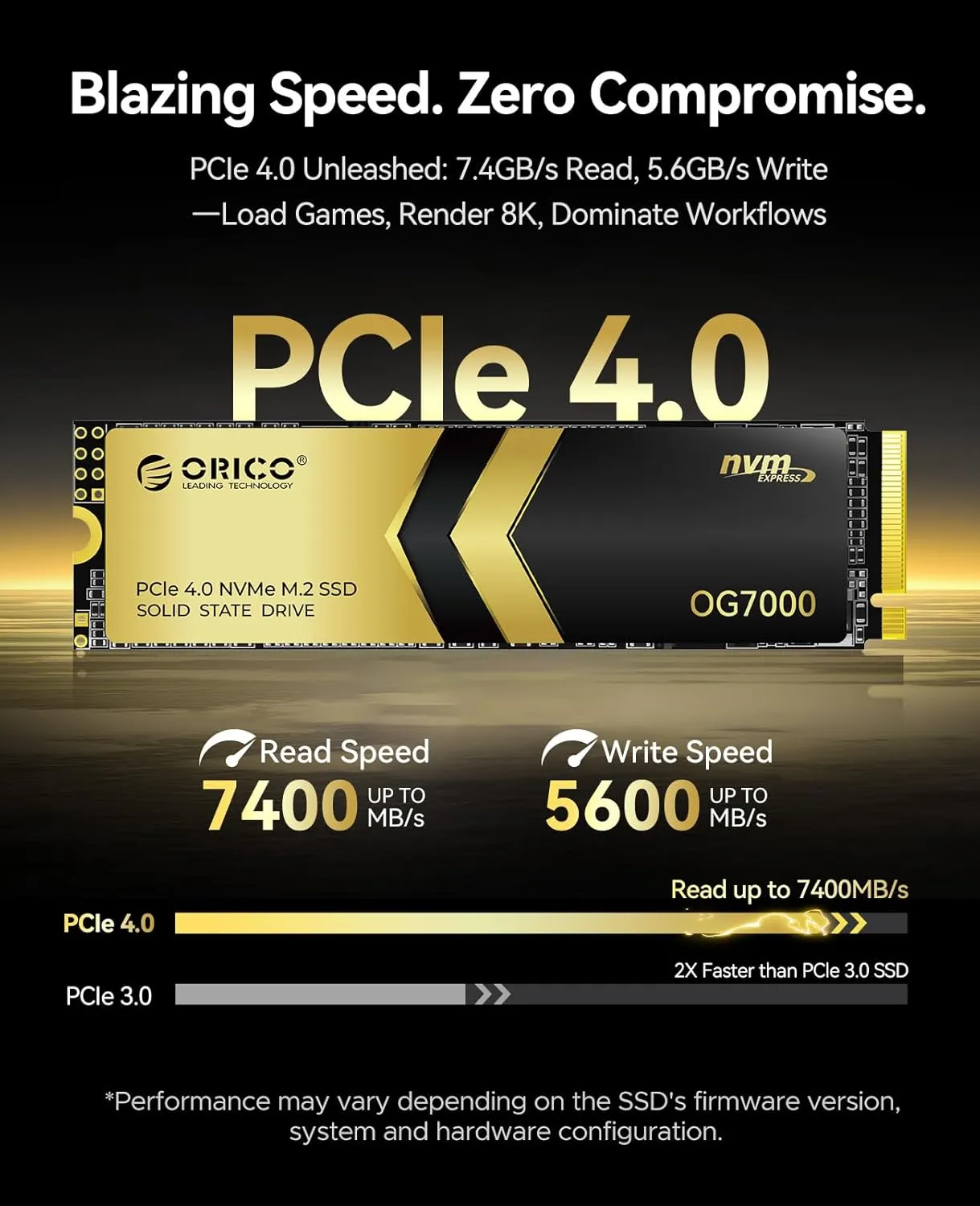 ORICO OG7000 2TB PCIe Gen4 NVMe SSD, Up to 7400MB/s, 8-Channel Controller, Graphene Thermal Solution, Ideal for 4K Video Editing, 3D Rendering, Content Creation, Compatible with PS5 and PC