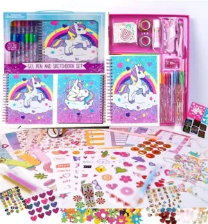Ornamentstokeep Unicorn Drawing Art Activity Set, Sketchbook, Drawing Pad - Stampers, Stickers, Gel Pens, Tote Bag, Stencils