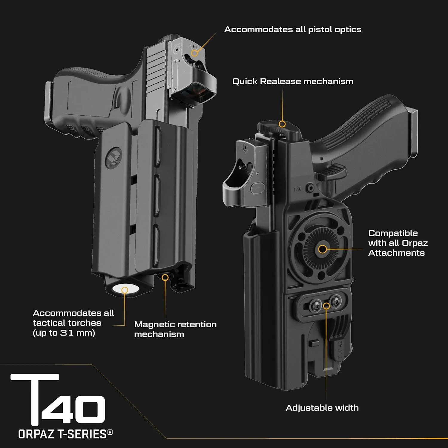Orpaz T40 Adjustable and Modular Sig P320 Holster Compatible with OWB Sig Sauer P320 Holder with Light/Laser/Sight/Optics - Will Secure Your Handgun with a Tactical Appearance
