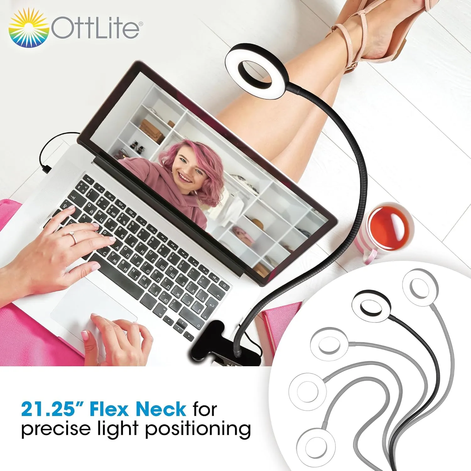 OttLite® Wellness Series Capture Clip-On LED Ring Light, 25"H, 11.5W, Black