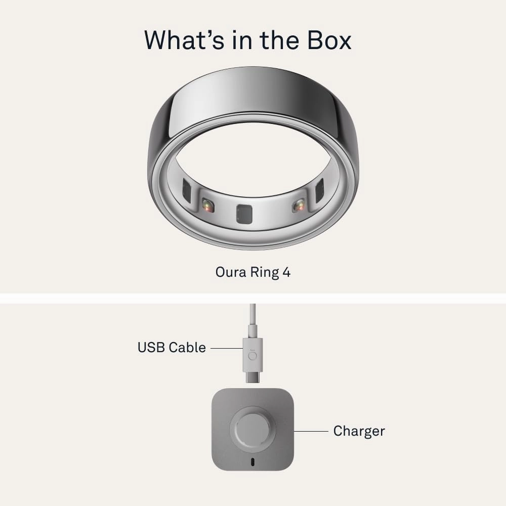 Oura Ring 4 - Silver - Size 8 - Smart Ring - Size First with Oura Ring 4 Sizing Kit - Sleep Tracking Wearable - Heart Rate - Fitness Tracker - Up to 8 Days of Battery Life
