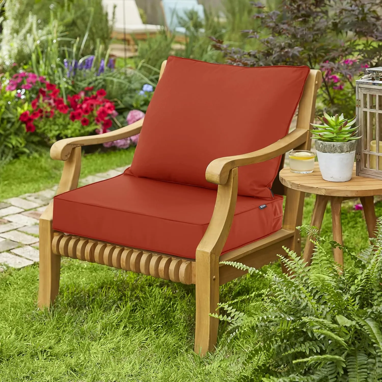 Outdoor Chair Cushions, Waterproof Fade Resistant Deep Seat and Backrest Cushion Set for Patio Furniture, Rust, 22x22 Inch, 1 Set